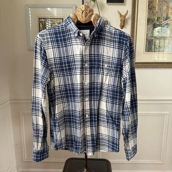 Denim & Flower Blue Plaid Flannel Button Up Shirt Slim Fit M - Picture 2 of 8